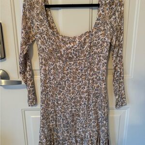Free People Cream Fit and Flare Dress with Cuffed Long Sleeves